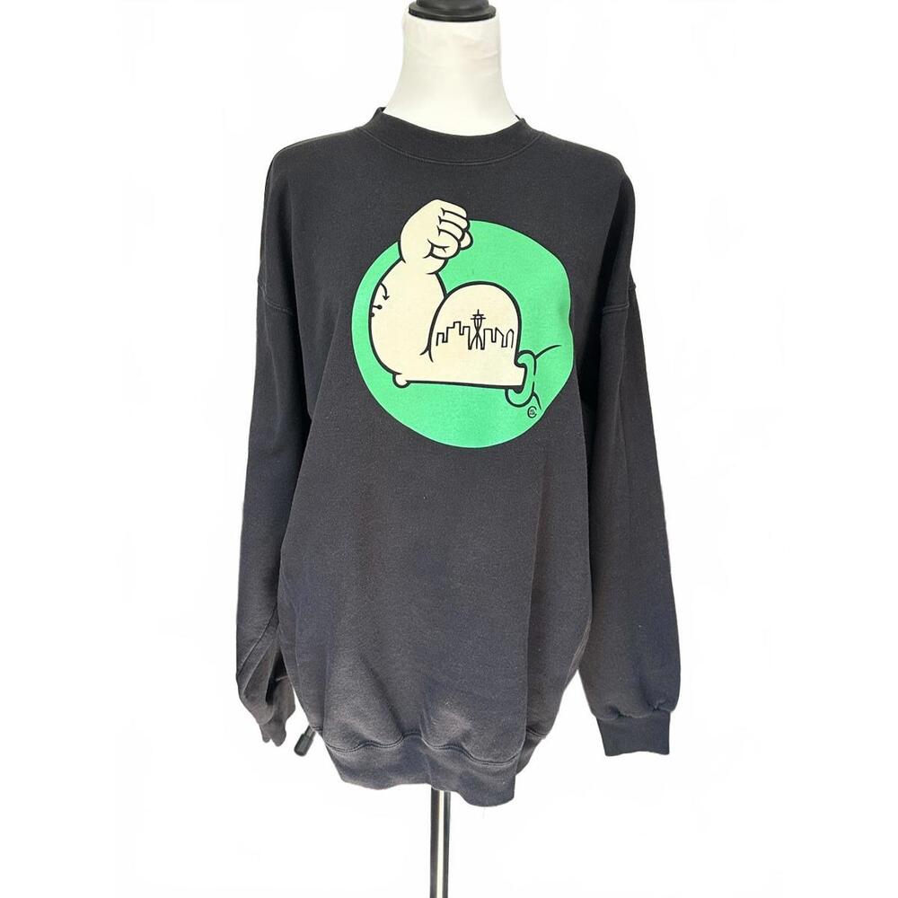 VTG Casual Industrees Seattle |Black Graphic Crewneck Sweatshirt